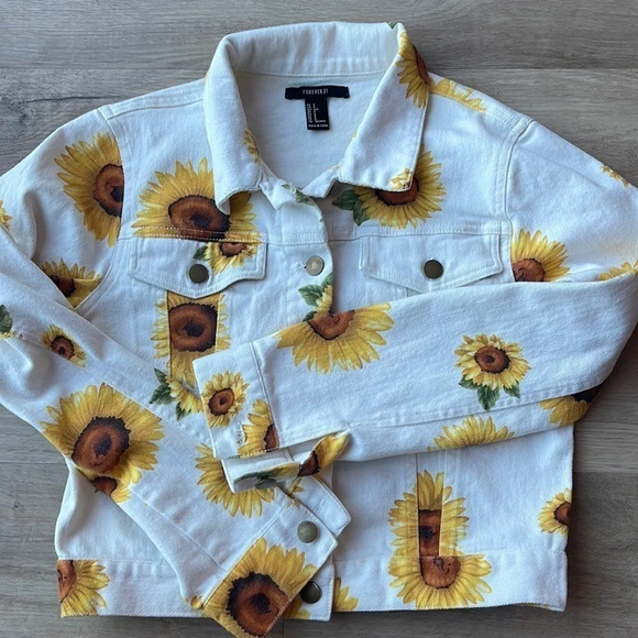 Forever 21 Sunflower Jean Jacket size S - Picture 7 of 9